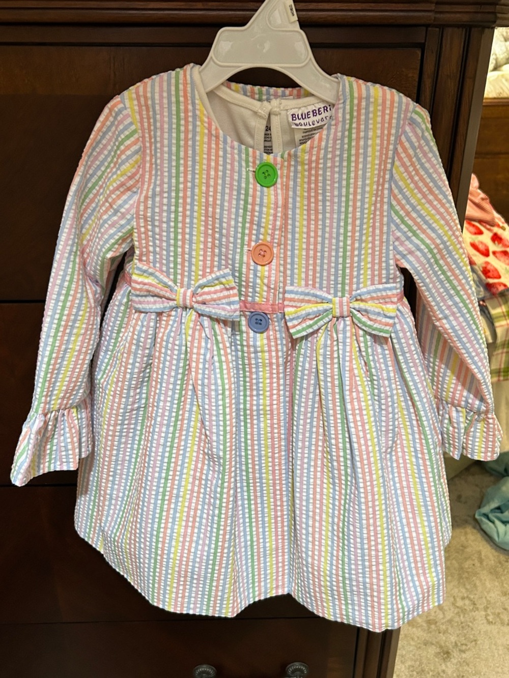 Blueberi Boulevard Pastel Striped Seersucker Dress